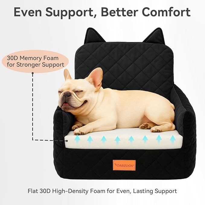 CABZOON Dog Car Seat for Small/Medium Dogs Up to 35lbs,Elevated Cushion Fits in Front/Back Seat,Travel Safety Per Car Bed with Washable Removable Cover, Storage 2 Pockets Black