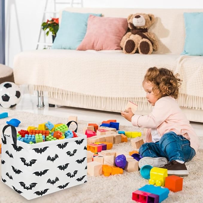 FXOCSHE Easter Batman Basket,Collapsible waterproof storage basket,Batman toy decor,Cute toy storage box Empty for kids,Organizer Containers for Kids Toys,bat room decor(Black bats)