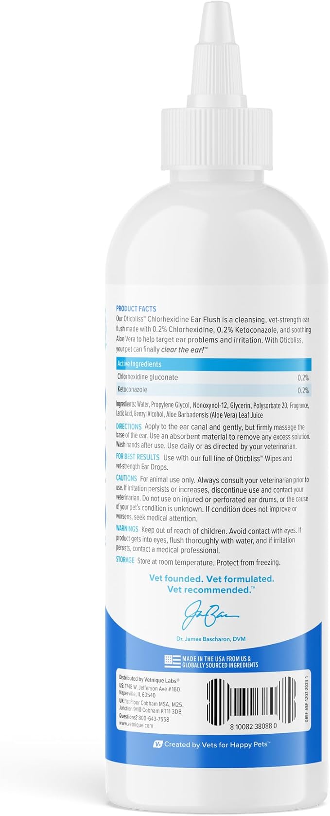 Vetnique Oticbliss Medicated Dog Ear Infection Treatment, Antiseptic Ear Cleaner for Cat & Dog Ear Cleaning Solution with Chlorhexidine & Ketoconazole (12oz Flush)