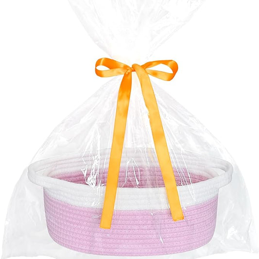 ABenkle Small Basket with Gift Bags and Ribbons, Empty Gift Baskets for Mother's Day, Decorative Boho Rope Woven Nursery Storage Organizer Toy Baskets with Handle for Baby Showers, 12"X 8" X 5"