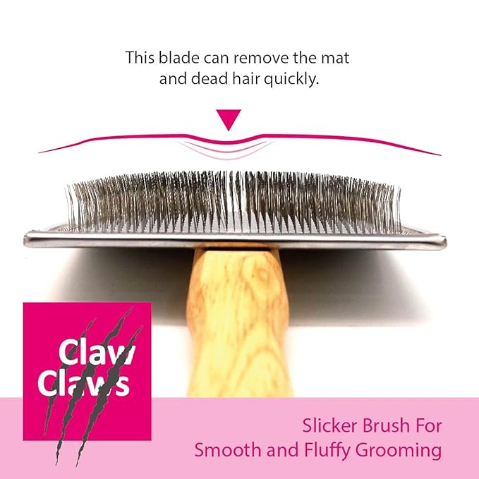 Claw Claws Pet Slicker Brush for Large Dogs, Wooden Handle with Stainless Steel Soft Pins, Gently Remove Tangled, Loose Undercoat and Mats Hair, Pet Grooming Brush Tool (8"), Wool Needle Felting Brush