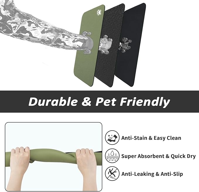 Dog Food Mat - Absorbent Cat Mat for Food and Water, No Stains Pet Feeding Bowl Mat, Easy to Clean Pet Placemats, Quick Dry Dog Water Dispenser Mat for Messy Drinkers | Paw Green 18"x 28"