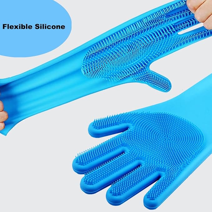 Metopets 4PCS Pet Bath Supplies for Dog and Cat, Dog Washing Glove & Dog Bath Brush, Adjustable Handle Dog Shampoo Brush for Short & Long Hair, Dog Bath Scrubber for Shower, Massage & Grooming