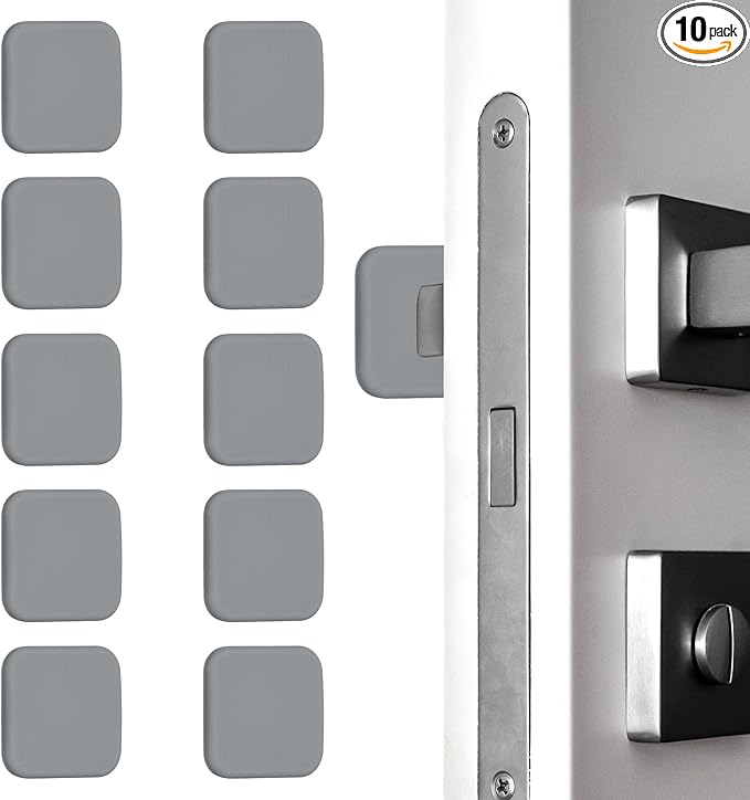 PATIKIL 10Pcs Door Knob Wall Protector, 1.6" Square Silicone Door Stoppers Self Adhesive Handle Bumper Cushion Pad Quiet Wall Protector for Fridge Home Office, Gray(0.3" Thickness)