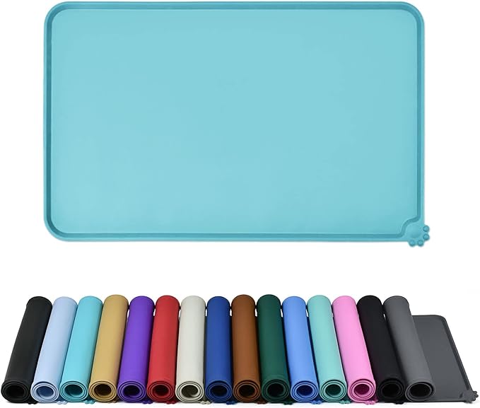 Reopet Waterproof Pet Feeding Mat with High Raised Edges, Heavier and Thicker Placemats for Cat Dog Water Bowl with BPA Free, Dogs Cats Food Mats for Messy Drinkers to Prevent Spill and Protect Floors