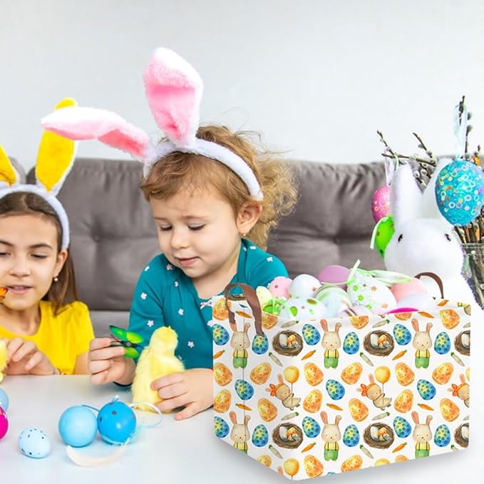 FXOCSHE Rectangular Easter basket,Easter basket empty,Kids Storage Baskets for kids Bedroom,Gift bin,Kids Storage Bin,Easters gift baskets,Kids home Decor(Rabbit Easter egg)