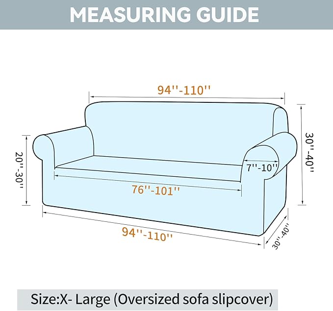 LURKA Stretch Oversized Sofa Slipcovers 1 Piece Couch Covers for 3 Cushion Couch Sofa Furniture Protector Full Sofa Covers with Elastic Bottom for Kids and Pet (X-Large, Sliver)