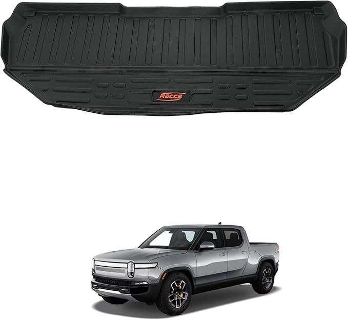 ROCCS Front Trunk Mat Fits for Rivian R1T/R1S Accessories 2022 2023 2024 All Weather TPE Frunk Mats Cargo Liners Trunk Mat with Upper Mat