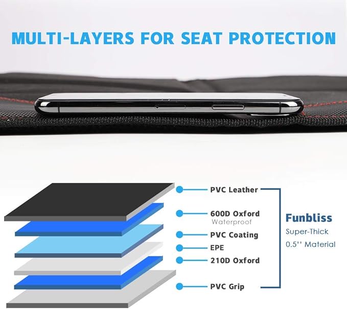 funbliss car seat Protector for Child car seat Beige Thick Padding Carseat Kick Mat with Organizer Pockets,Waterproof 600D Fabric,Vehicle Dog Cover Pad for SUV Sedan Leather Seats（2 Pack）