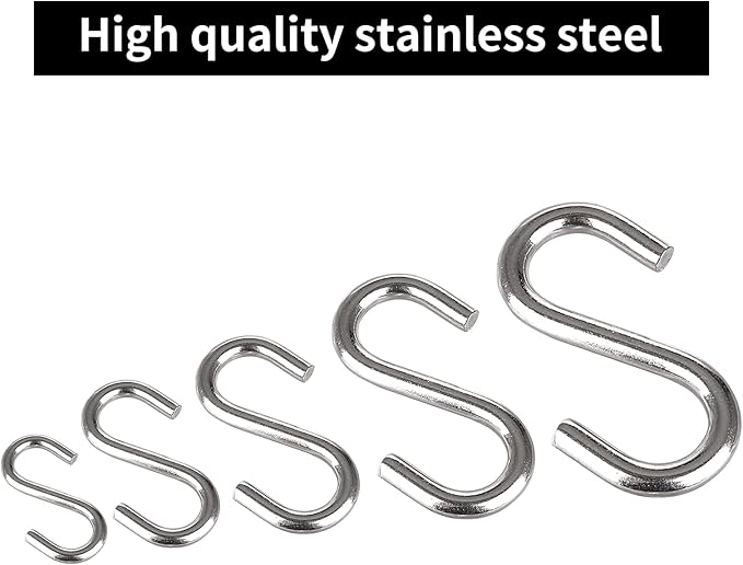 15 PCS 304 Stainless Steel S Hooks 3.2 Inch 5/16 Inch Thick Heavy Duty S Hooks S Shaped Utility Hook for Hanging Hammock Stand Swing Plants, Loads up to 550 lbs