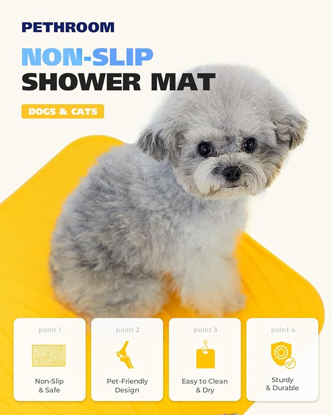 [PETHROOM] Premium Non-Slip Dog Bath Mat with Drying Hooks Sturdy, Durable & Versatile Pet Grooming Mat | Bathtub & Sink | Easy to Clean & Store 15.8" x 21.7"