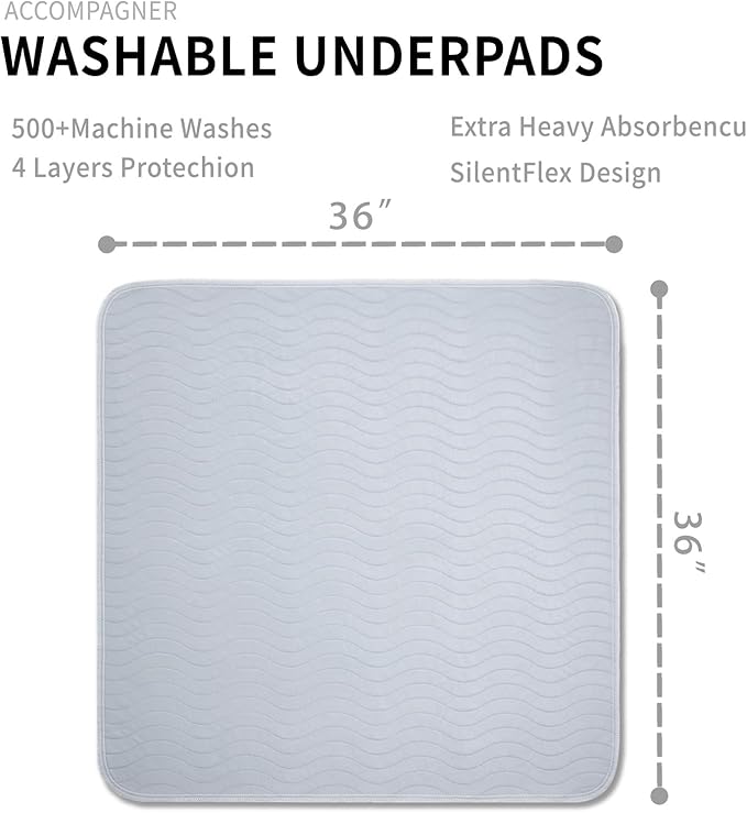 Accompagner Waterproof Reusable for Adults and Pets Washable Pee Pads for Dogs Changing Pad Large Dog Bed Size Adults Incontinence Bed Pads - Non-Slip Leak-Proof (Pearl Gray, 36"x36"(Pack of 4))