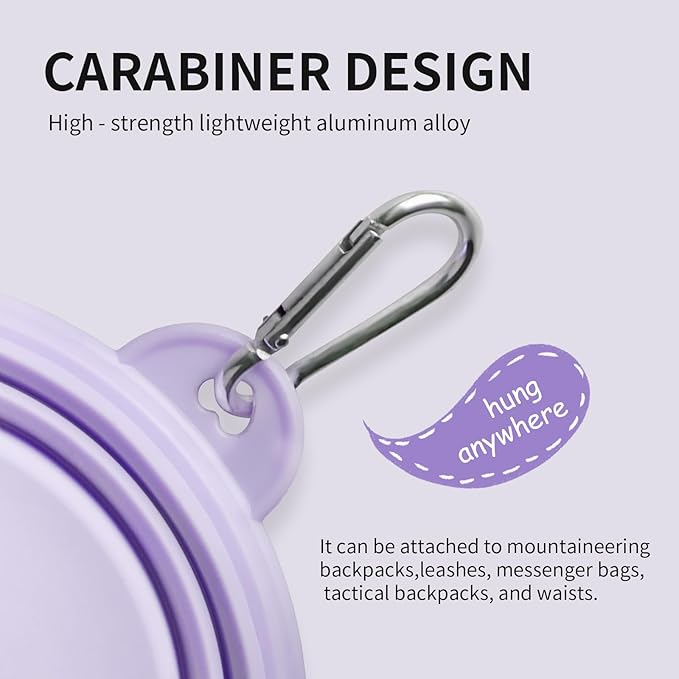 Collapsible Dog Bowls 2-Pack, Portable Travel Dog Bowl with Carabiner, Food-Grade Silicone Pet Bowl for Hiking, Walking (22 OZ Macaron Blue and Violet)