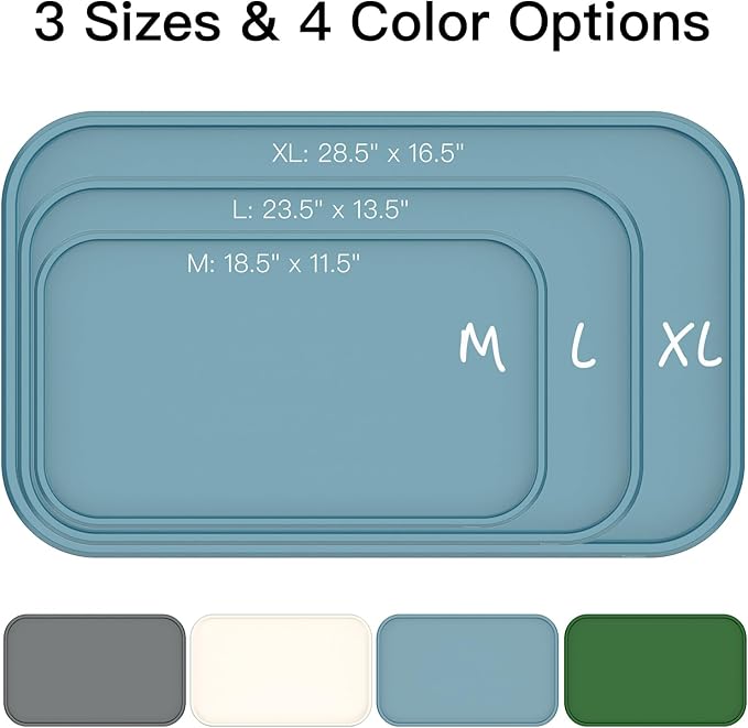 Pet Feeding Mat [Warped Resistant Raised Edge], Water-Proof Silicone Placement for Food Water Bowls, Anti-Slip Base Protect Floor, BPA-Free&Dishwasher-Safe [28.5x16.5inch XL, Blue]