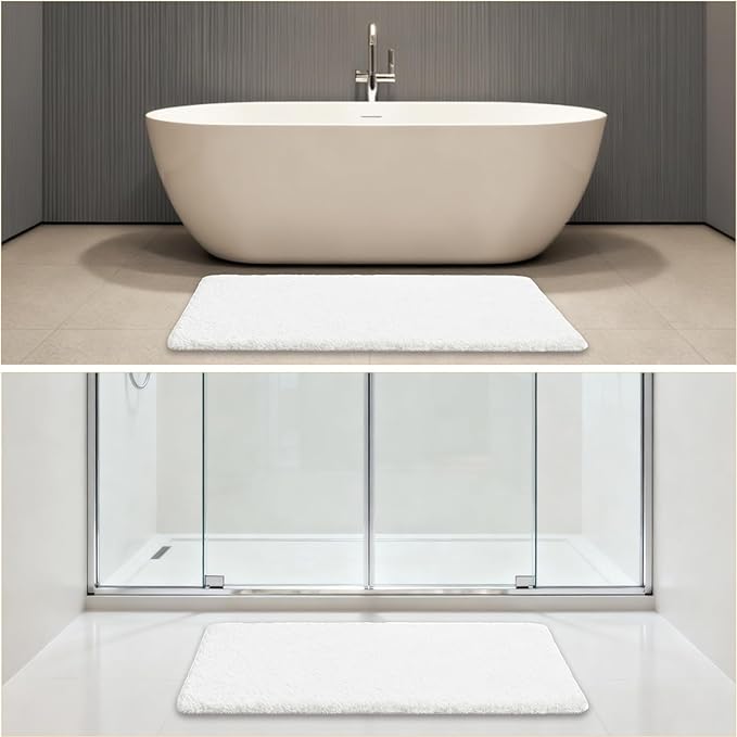 White Bathroom Rugs 24"x48" – Long Plush Non-Slip Bath Mat, Absorbent & Washable Microfiber Runner Rug – Perfect for Tub, Sink, or Washroom