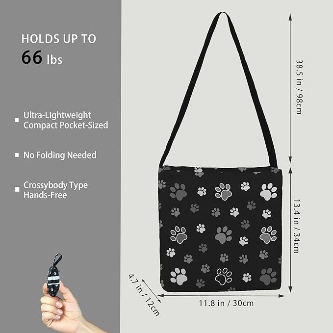 BeeGreen Paws Foldable Compact Ultimate Crossbody Tote Bag - Reusable Grocery Shopping Bag - Portable Lightweight Duffle Bags
