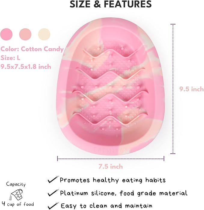 CHEWFFON Interactive Dog & Cat Lick Mat Bowls, BPA-Free Silicone Dog Slow Feeder Bowl with Suction Cups, Non Slip Food Bowl for Dogs and Cats, Reduces Boredom, Dishwasher Safe, Cotton Candy