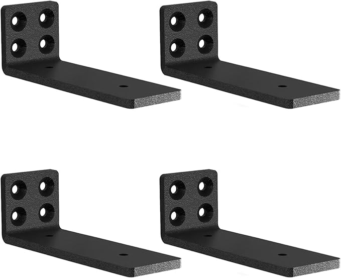 MLOQI 4 Pack Floating Shelf Bracket Heavy Duty, Hidden Shelf Brackets 5mm Thick L Brackets for Shelves up to 50 KG (Black 15cm)