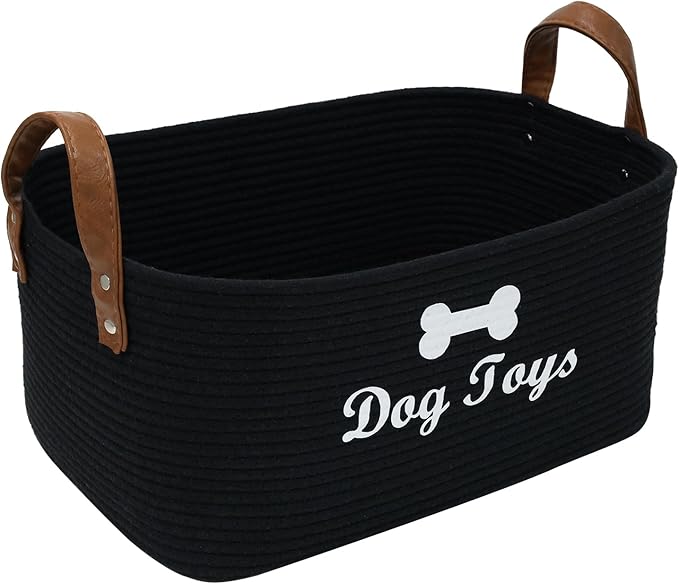 Large Cotton Rope Dog Toy Basket Storage,16.5"x10.6"x 7.5" Dog Toy bin,Puppy toy basket,-Perfect for organizing pet toys,blankets,leashes,pee- mats and diapers-Black