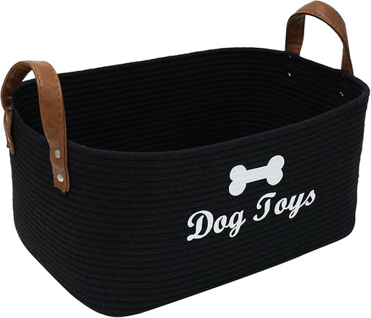Large Cotton Rope Dog Toy Basket Storage,16.5"x10.6"x 7.5" Dog Toy bin,Puppy toy basket,-Perfect for organizing pet toys,blankets,leashes,pee- mats and diapers-Black