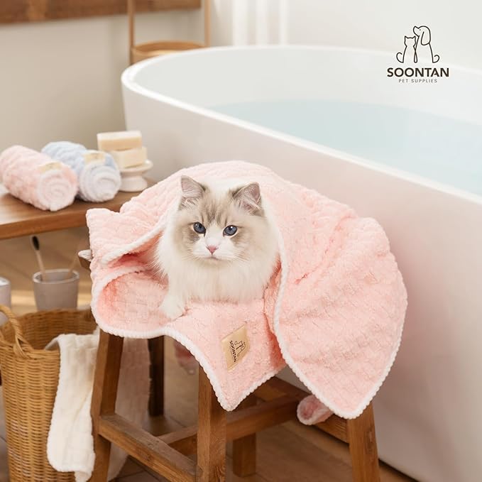 SOONTAN Cloud Pet Towels – Absorbent, Soft Microfiber Towels for Drying Dogs and Cats, Quick-Dry, Includes 2 Sizes