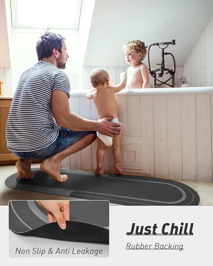 MontVoo Bath Mat Runner - Long Non Slip Absorbent Quick Dry Thin Bath Rug for Bathroom Floor Mat - Rubber Backed - Stain Resistant - Easy Care - Darkgrey 17"x70"