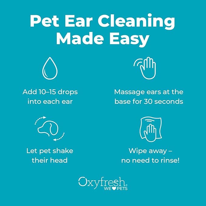 Oxyfresh Advanced Pet Ear Cleaner - Best Dog and Cat Ear Cleaning Solution - Helps with Yeast, Wax, Dirt & Itchy Ear Canal - Cleaning, Soothing, & Sting-Free Dog Ear Wash & Cat Ear Rinse - 8oz