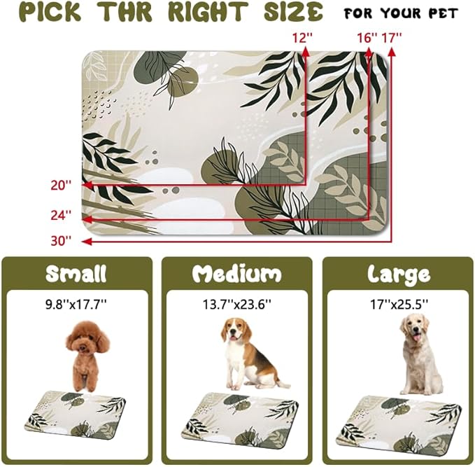 Dog Food Mats for Floors Waterproof, Dog Cat Water Bowl Mats Pet Feeding Absorbent Mat Dog Cat Pet Placemats for Food and Water Bohemia Tropical Leaves 16 * 24 inch