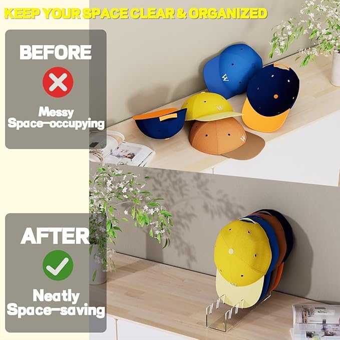 Hat Stand for Baseball Caps Display and Organizer No Install Acrylic Hat Holder for 14 Baseball Caps Hat Racks Storage for Bedroom,Closet,Dresser,Entrance 2 Pack(Clear)