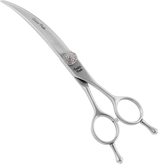 Fenice Peak Curved Dog Grooming Scissors with Jewelled Screw 440C Stainless Steel Pet Grooming Bending Scissors with Symmetrical Handle and Decorative Tail Nails Professional Groomer and Home User