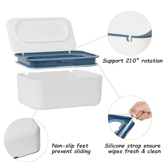 2 Pack Wipes Dispenser, Wipe Holder for Baby & Adult, Seposeve Refillable Wipe Container, Keeps Wipes Fresh, One-Handed Operation. Non-Slip, Easy Open/Close Wipes Pouch Case(2 Blue)