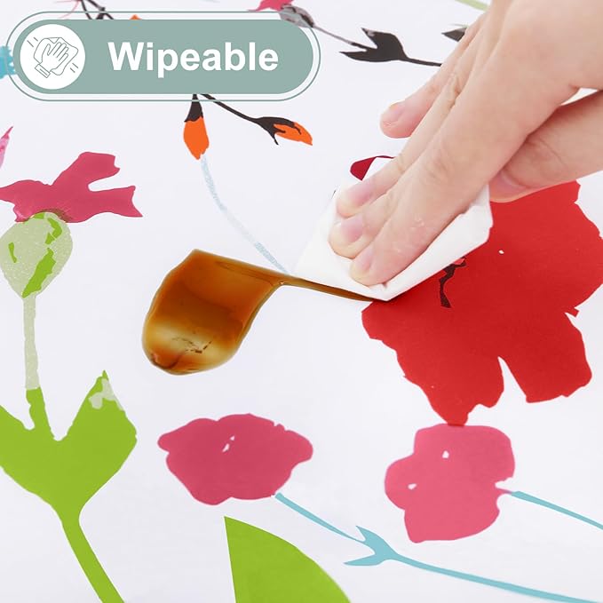 misaya Rectangle Waterproof Vinyl Table Cloth, Wipeable Tablecloth with Flannel Backing, Plastic Table Cover for Dinner, Picnic, Indoor and Outdoor (Flowers, 52" x 70")