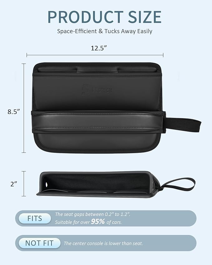 FLORICH Car Seat Gap Filler Organizer, 2-in-1 Seats Gap Filler Organizer and Storages Between Seat Car Gap Filler, Car Organizer Front Seat Universal Fit for Car SUV Truck Black 1 Pack