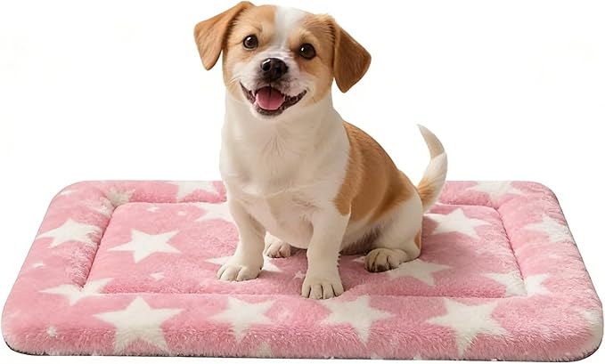 Fogkiss Dog Bed Mat, Reversible Crate Pad & Cute Dog Bed - Machine Washable Kennel Mat with Ultra Soft for Small Dogs (Big&Small Stars Pink, 24" L*18" W*1.5" Th)
