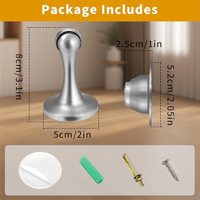 Bak Bo 2 Pack Magnetic Door Stopper, Strong Magnetic Door Holder Keep Door Open, Zinc Alloy Door Catch for Wall & Floor Mounting, No Drilling Door Stop with Adhesive Brushed Nickel