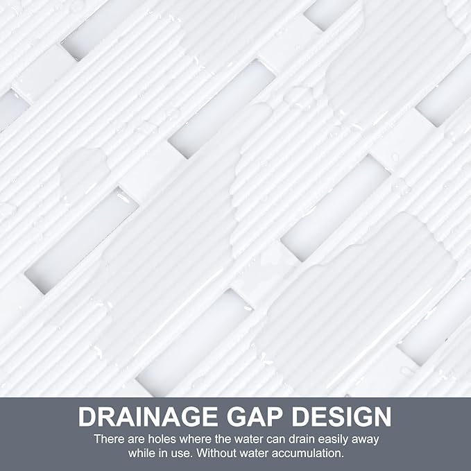 Yolife Quick Drain Shower Mat, 24.8 x 15.8 inch Power Grip Shower Mat Non Slip, Raised Non Slip Shower Mats for Inside Shower, Heavy Duty Curlable Stand up Shower Floor Mat,White
