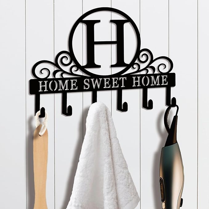 Metal Letter H Key Holder for Wall, Monogram Coat Rack Wall Mount, Key Hooks Perfect for Bathroom, Living Room, Kitchen, Office Ideal Wedding, Anniversary, Housewarming Gift (H)
