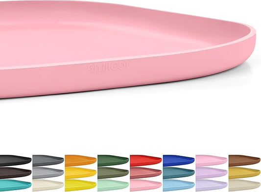SMILOOL Silicone Pet Feeding Mat with Raised Edge for Food and Water, Dog Bowl Mats, Cat Bowls Placemat with High Lip for Floor Waterproof, Rubber Tray for Cats and Dogs 12 x 12 x 0.7 Sakura Pink