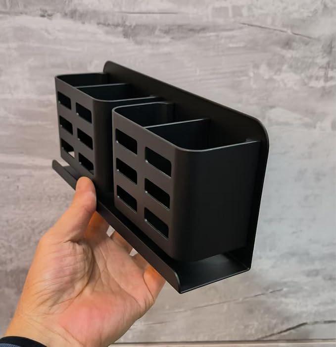 Aluminum Toothbrush Holder, Self-Adhesive Wall Mount Bathroom Organizer for Toothbrush, Razor, Comb & Toothpaste (Black)