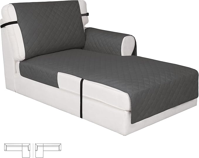 Easy-Going Reversible Chaise Lounge Couch Cover Water Resistant Sofa Cover Sectional L Shaped Sofa Slipcover with Adjustable Straps Furniture Protector for Dogs (115X34 in, Dark Gray/Dark Gray)