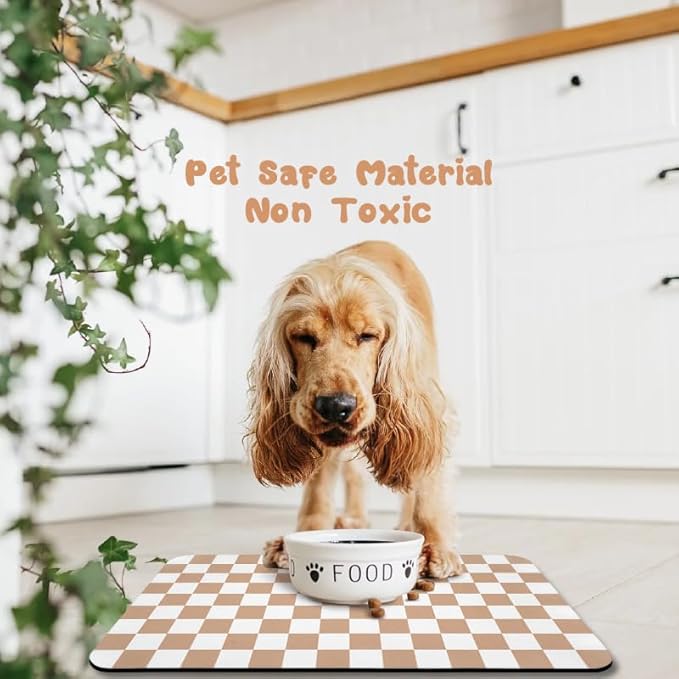 Dog Food Mats for Floors Waterproof, Pet Water Bowl Mats Pet Feeding Absorbent Placemats Plaid 12 * 20 inch