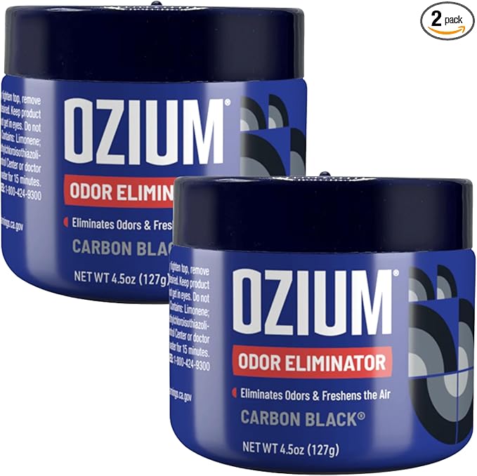 Ozium Air Sanitizer 4.5 oz Gel: Odor Eliminator for Strong Odor, Car Air Freshener (Carbon Black, 2 Packs)