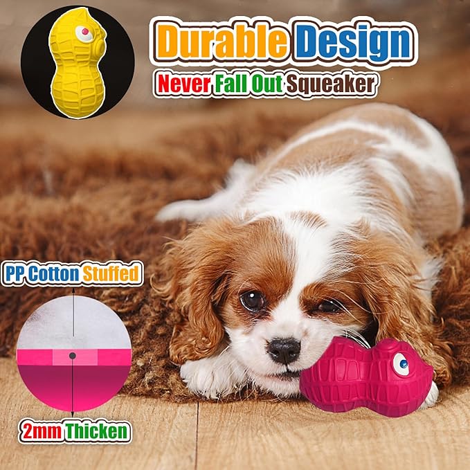 HOLYSTEED Squeaky Dog Toys for Small Dogs- Natural Latex Squeaky Dog Balls for Puppies & Mini Dogs | Soft, Safe & Interactive, Chew Toys Peanut | Indoor & Outdoor Fetch Play