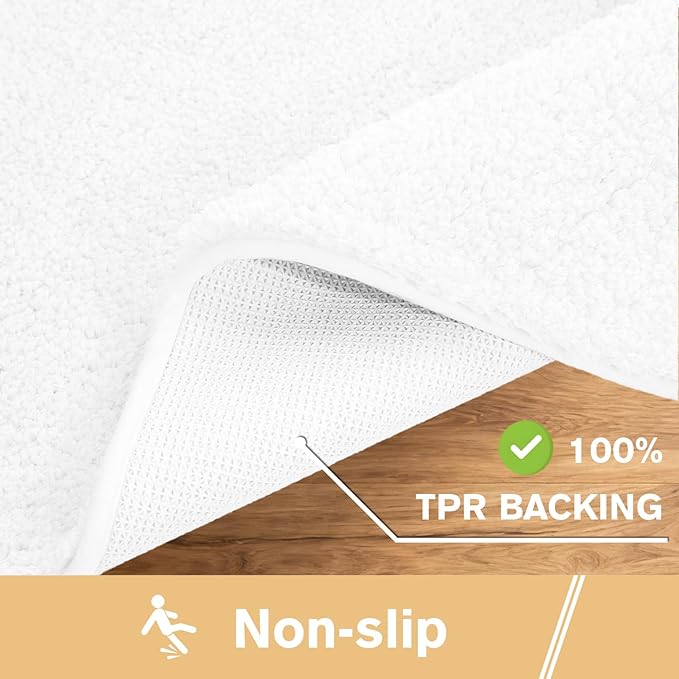 White Bathroom Rugs 20"x32" - Soft Plush Bath Mat, Non Slip Absorbent Microfiber Bathroom Rug, Machine Washable Floor Mat - Perfect for Vanity, Sink or Bathtub Area