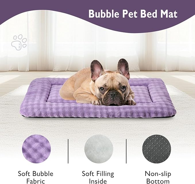 Dog Bed Mat Crate Pad for Medium Dogs, Washable Soft Pet Sleeping Mat Kennel Pad with 3D Bubble Pattern, Dusty Purple, 30"x 19"