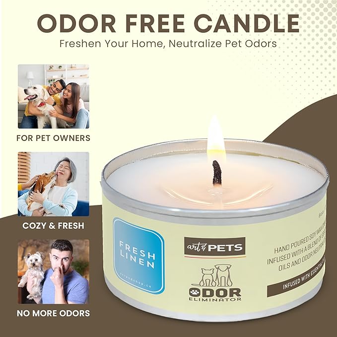 Art & Pets Pet Odor Candles Odor Eliminator Dogs and Cats Long-Lasting 72-Hour, Burn Natural Soy Wax with Refreshing Scent, Scented Candle to Remove Pet Smells (Lemon Grass)