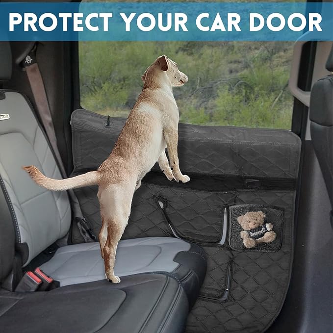 nuoozy Dog Car Door Protector Compatible with Ford F-150 2015 2016-2021 2022 2023 Thickening Pet Vehicle Door Guard Cover with Storage Pocket Anti-Scratch Nonslip Machine Washable Black (2 Pack)