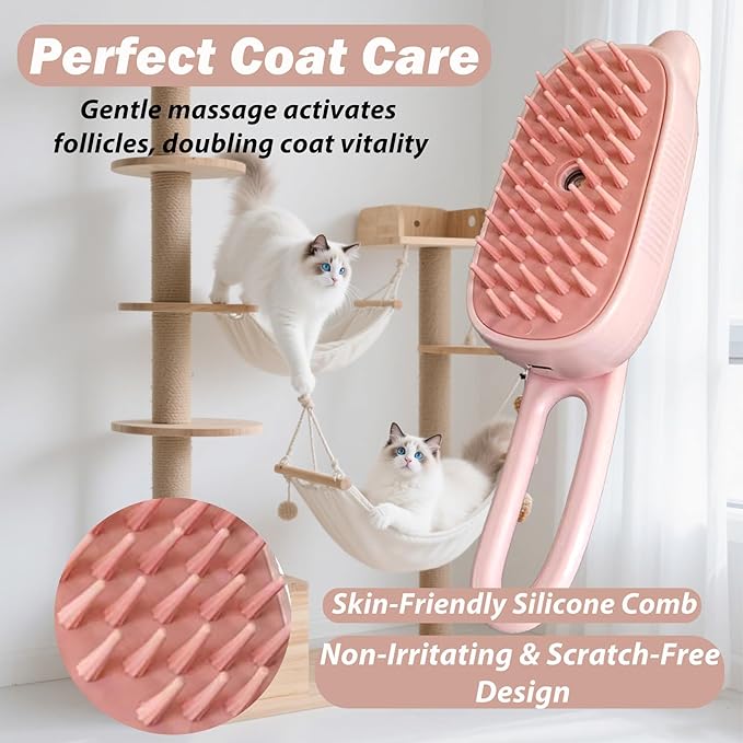 4 in 1 Cat Steam Brush for Shedding,Rechargeable Steam Brush for Cats and Dogs，Anti-Static, Massage, Cleaning, Shedding & Combing All In One for Grooming Multi-functional Pet Brushes