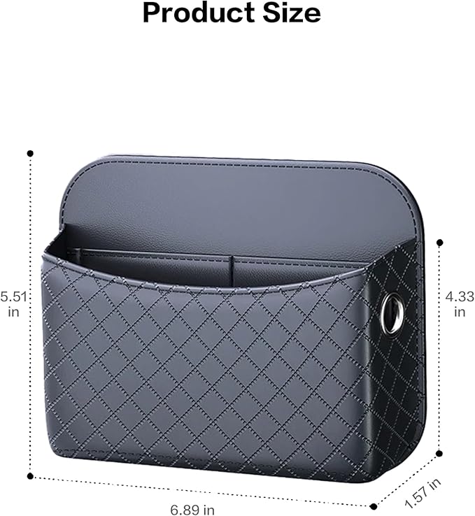 Self-Adhesive Car Seat Side Pocket Organizer with Cable Port - Black PU Leather Storage Pouch for Phone & Keys, Fits Gaps, Console & Door (1)