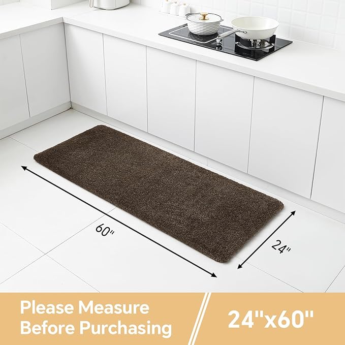 Brown Bathroom Rugs Runner 24"x60" - Long Large Bath Mat, Soft Non Slip Absorbent Microfiber Bathroom Rug, Washable Plush Floor Mat - Perfect for Bedside, Kitchen or Vanity Area